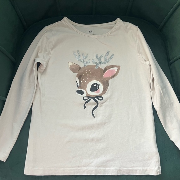 H&M Cream Long Sleeve Kids Top with Deer Design - Picture 2 of 4